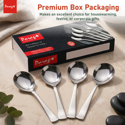 Serving Spoon Set | 21cm, 4 pcs | Stainless Steel | Silver | Big Cooking Spoon