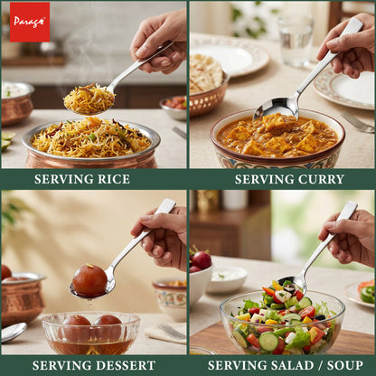 Serving Spoon Set | 21cm, 4 pcs | Stainless Steel | Silver | Big Cooking Spoon