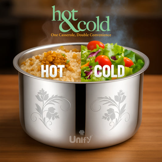 Stelo Stainless Steel Insulated Casserole 1600ml | Floral Design Hot Pot | PVD Gold Handle, Silver