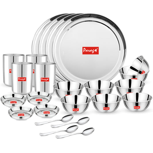 24pc Stainless Steel Dinner Set | Plates Bowls Glasses | Silver
