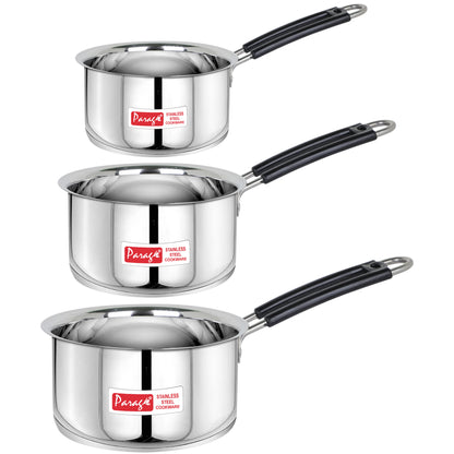 3pc Stainless Steel Saucepan Set | 1L 1.25L 1.75L | Silver