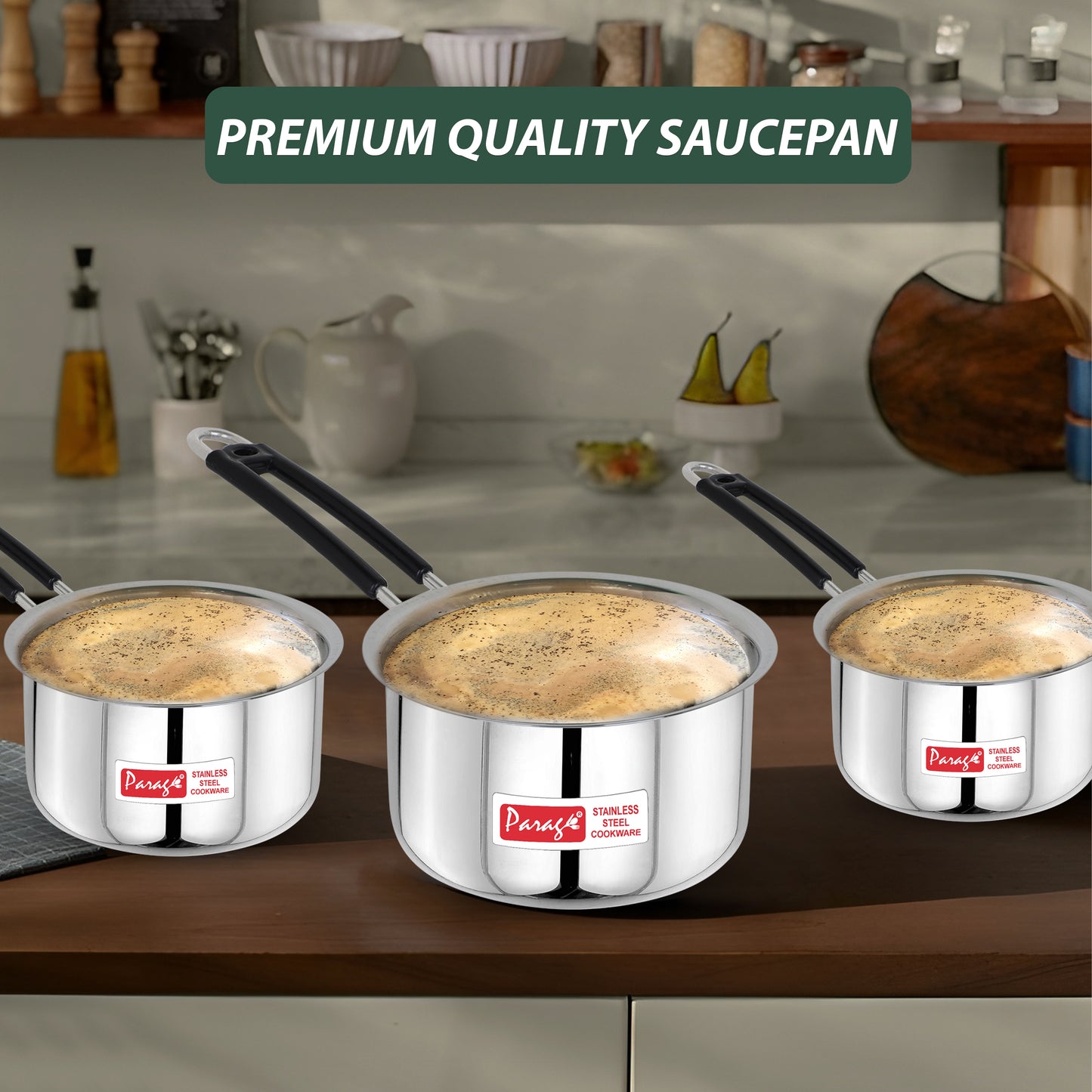 3pc Stainless Steel Saucepan Set | 1L 1.25L 1.75L | Silver