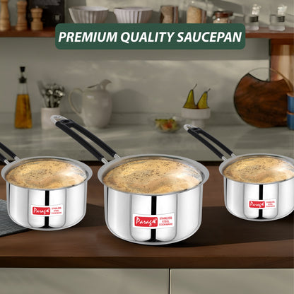 3pc Stainless Steel Saucepan Set | 1L 1.25L 1.75L | Silver