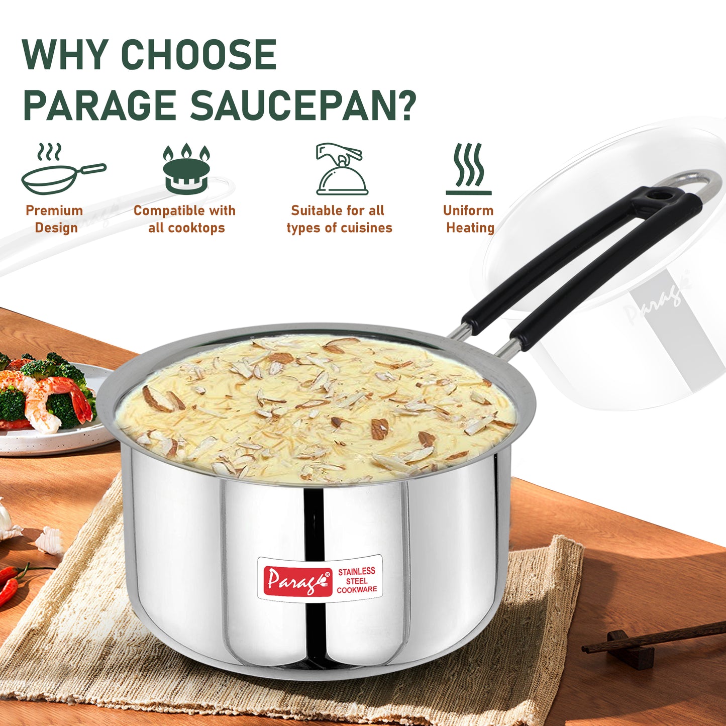 Saucepan | 1l, 1.25l | Stainless Steel | Silver | Heavy Gauge