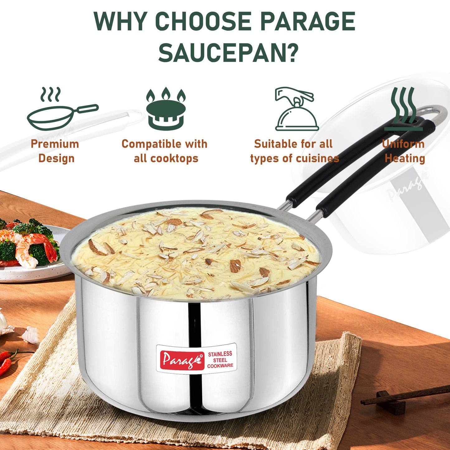 3pc Stainless Steel Saucepan Set | 1L 1.25L 1.75L | Silver