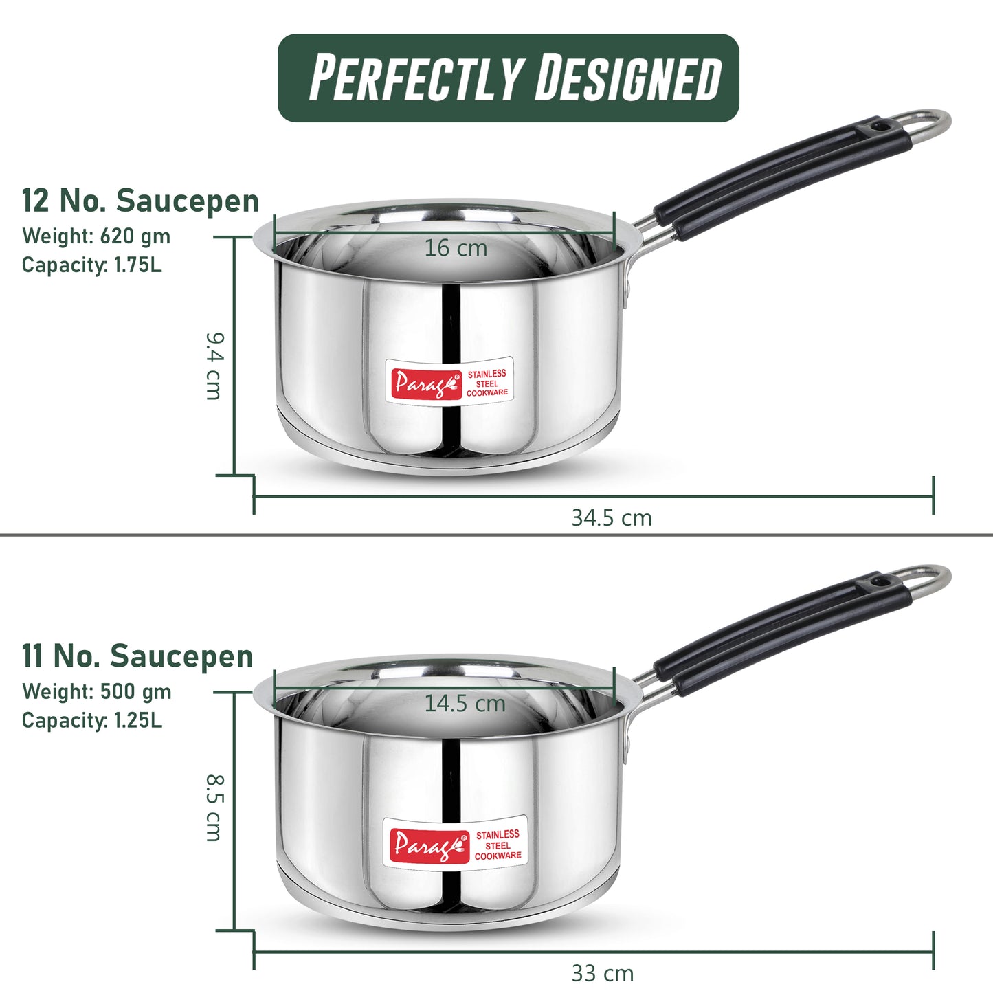 2pc Stainless Steel Saucepan Set | 1.25L & 1.75L | Silver
