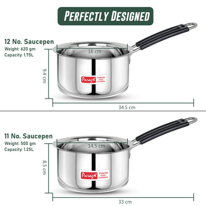 2pc Stainless Steel Saucepan Set | 1.25L & 1.75L | Silver