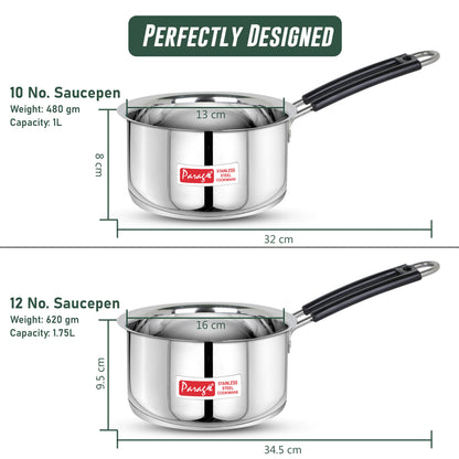 2pc Stainless Steel Saucepan Set | 1L & 1.75L | Silver