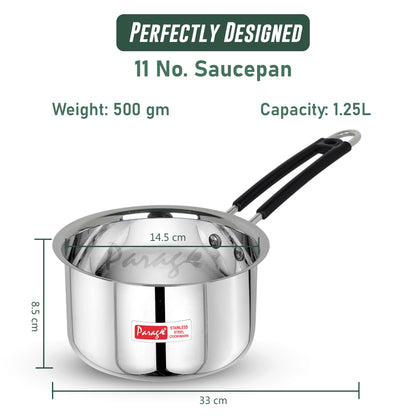 Stainless Steel Saucepan | 1.25L Heavy Gauge | Silver