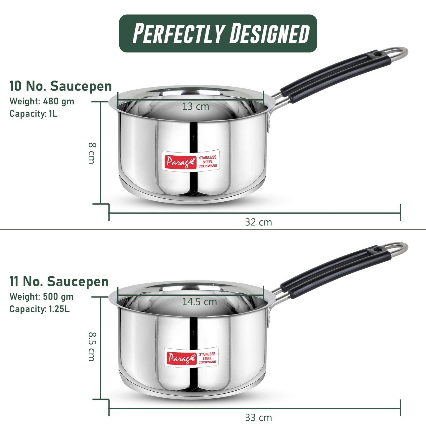 2pc Stainless Steel Saucepan Set | 1L & 1.25L | Silver