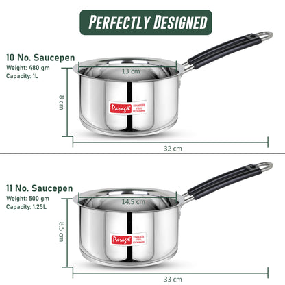2pc Stainless Steel Saucepan Set | 1L & 1.25L | Silver