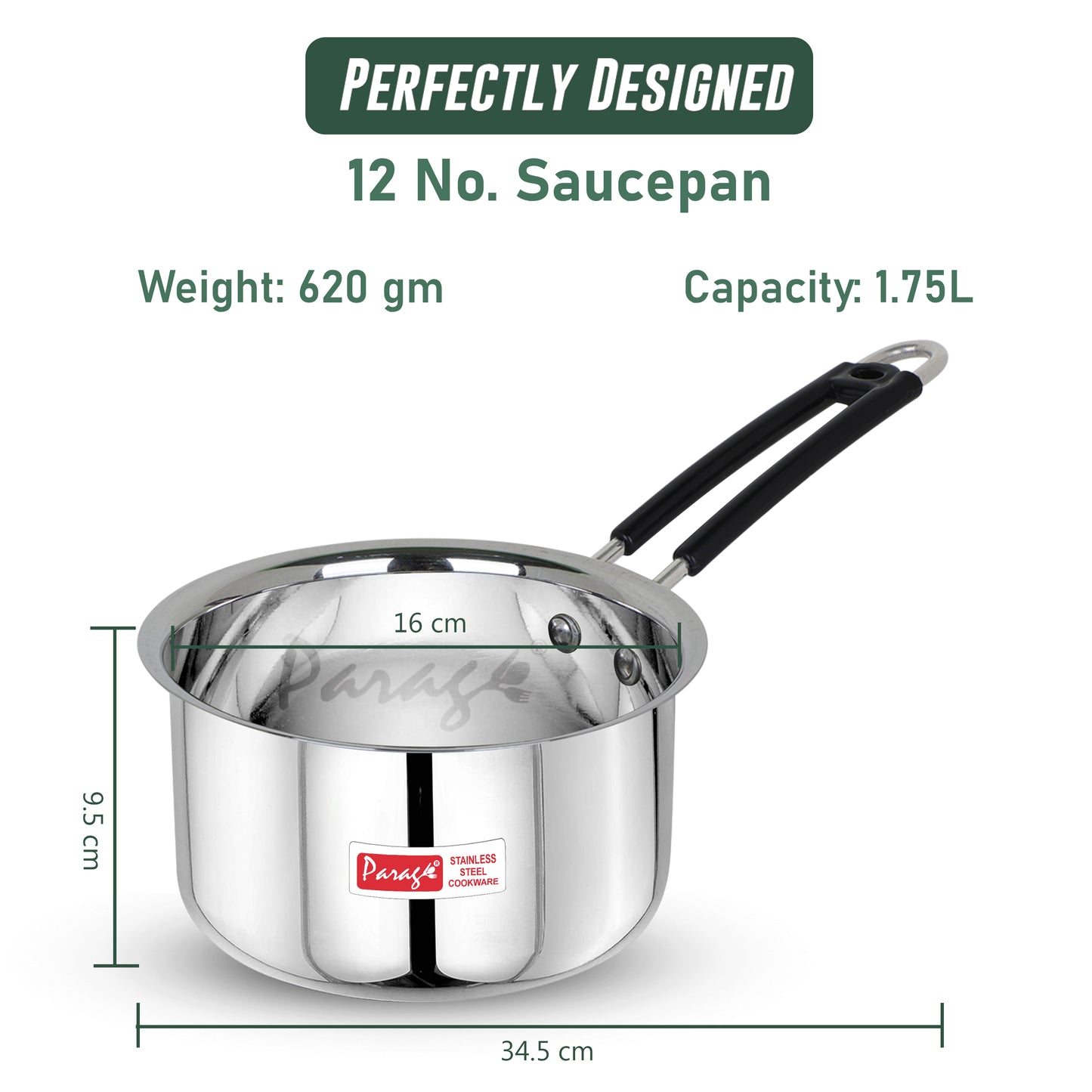 Stainless Steel Saucepan | 1.75L Heavy Gauge | Silver