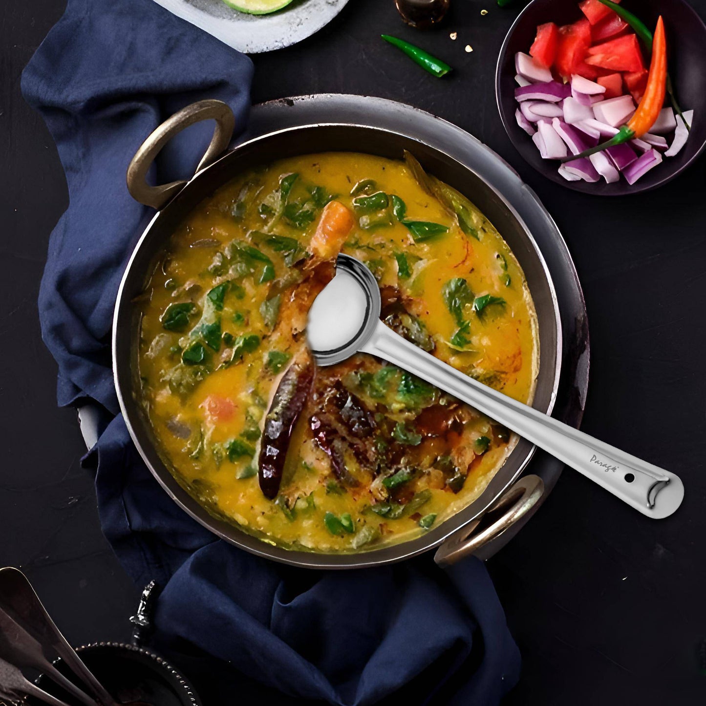 3-Piece Stainless Steel Ladle Set | Karchi/Soup Ladle/Kalchun, Silver (12.5” x1 & 11” x2)