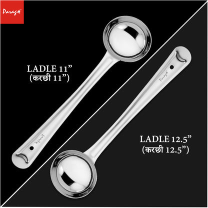 3-Piece Stainless Steel Ladle Set | Karchi/Soup Ladle/Kalchun, Silver (12.5” x1 & 11” x2)