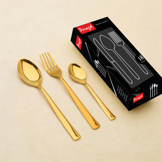 18 Pcs Stainless Steel Gold Spoon & Fork Set | Premium PVD Cutlery Set for Home & Kitchen