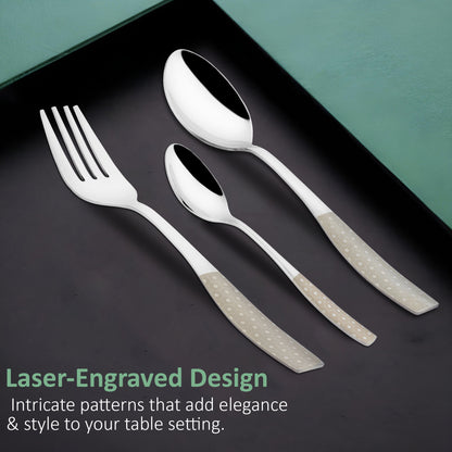 18 Pieces Stainless Steel Premium Cutlery Set - Spoons & Forks, Silver Dazzle Design