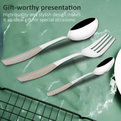 18 Pieces Stainless Steel Premium Cutlery Set - Spoons & Forks, Silver Dazzle Design