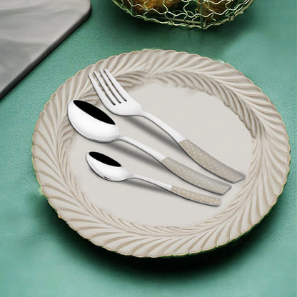 18 Pieces Stainless Steel Premium Cutlery Set - Spoons & Forks, Silver Dazzle Design