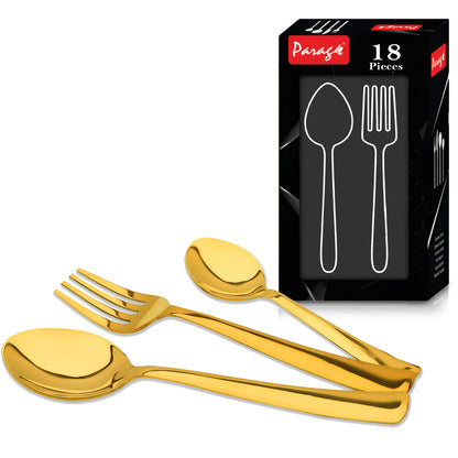 18 Pcs Stainless Steel Gold Spoon & Fork Set | Premium PVD Cutlery Set for Home & Kitchen