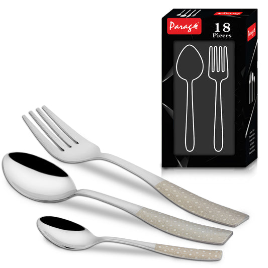 18 Pieces Stainless Steel Premium Cutlery Set - Spoons & Forks, Silver Dazzle Design