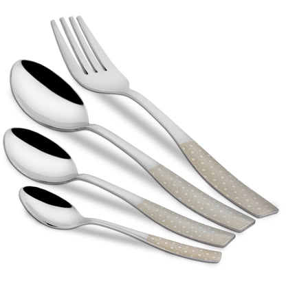 24 Pcs Stainless Steel Premium Cutlery Set - 6 Table Spoons, 6 Forks, 6 Dinner Spoons & 6 Tea Spoons, Silver Dazzle