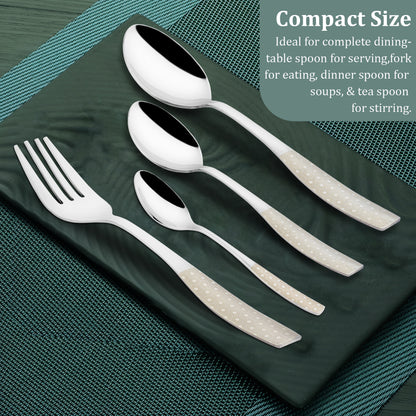 24 Pcs Stainless Steel Premium Cutlery Set - 6 Table Spoons, 6 Forks, 6 Dinner Spoons & 6 Tea Spoons, Silver Dazzle