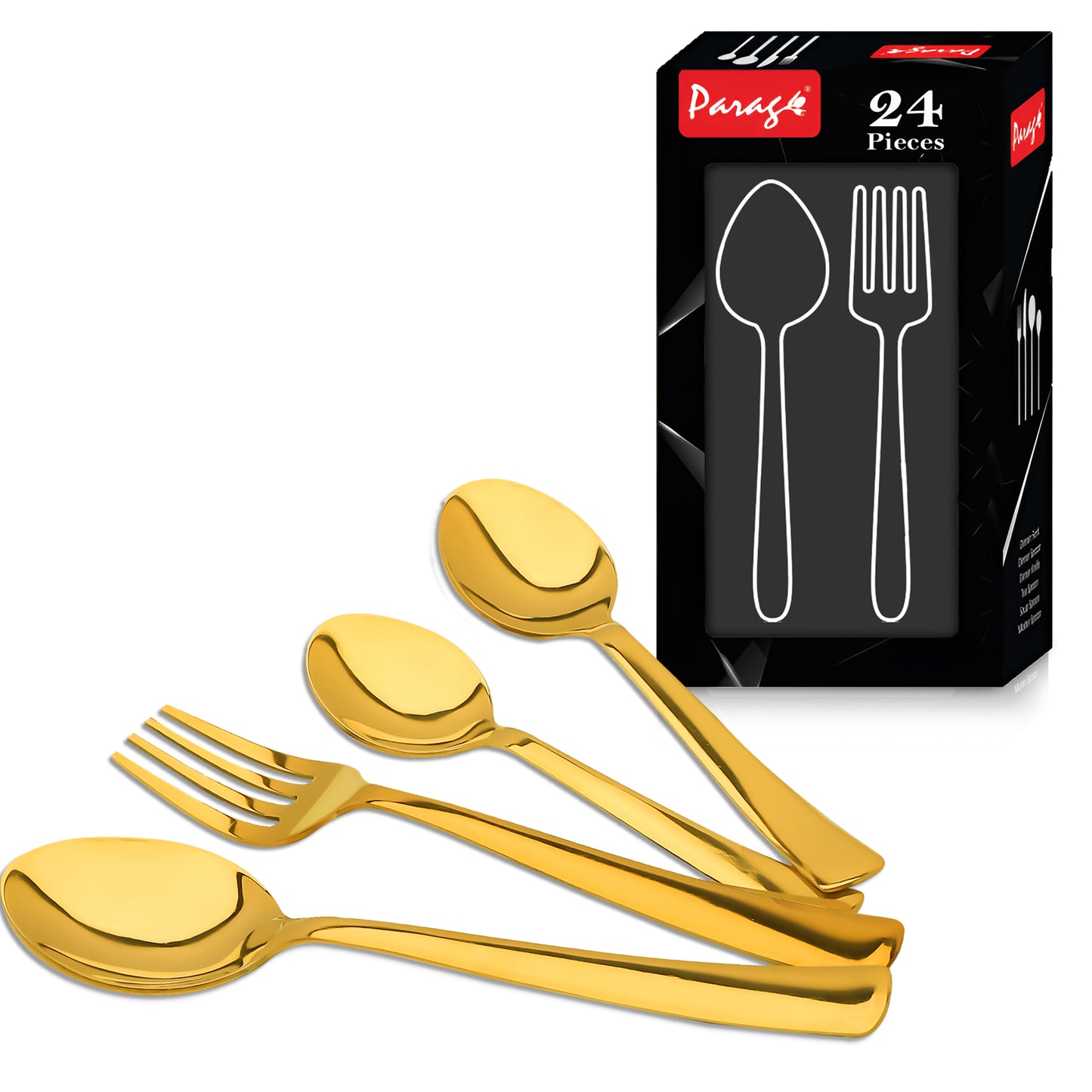 24pc Stainless Steel Golden Cutlery | Spoons Forks | Dining