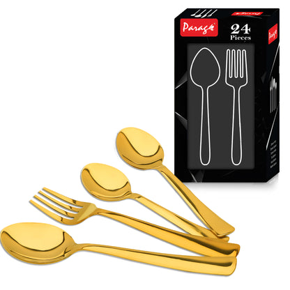 24pc Stainless Steel Golden Cutlery | Spoons Forks | Dining