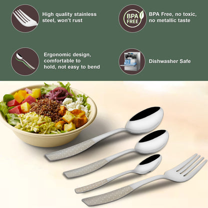24 Pcs Stainless Steel Premium Cutlery Set - 6 Table Spoons, 6 Forks, 6 Dinner Spoons & 6 Tea Spoons, Silver Dazzle