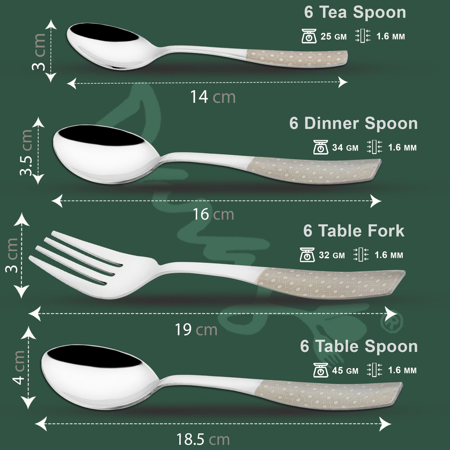 24 Pcs Stainless Steel Premium Cutlery Set - 6 Table Spoons, 6 Forks, 6 Dinner Spoons & 6 Tea Spoons, Silver Dazzle