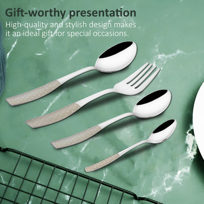 24 Pcs Stainless Steel Premium Cutlery Set - 6 Table Spoons, 6 Forks, 6 Dinner Spoons & 6 Tea Spoons, Silver Dazzle