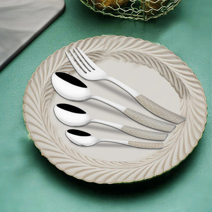 24 Pcs Stainless Steel Premium Cutlery Set - 6 Table Spoons, 6 Forks, 6 Dinner Spoons & 6 Tea Spoons, Silver Dazzle