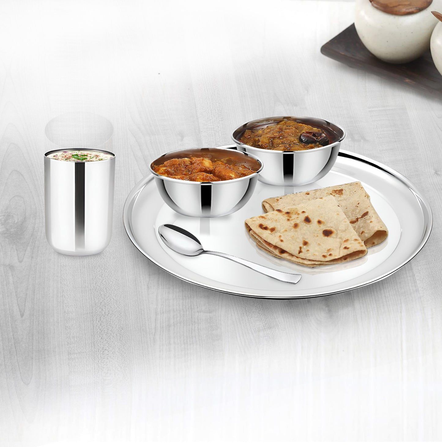 5pc Stainless Steel Dinner Set | Thali Heavy Gauge | Silver
