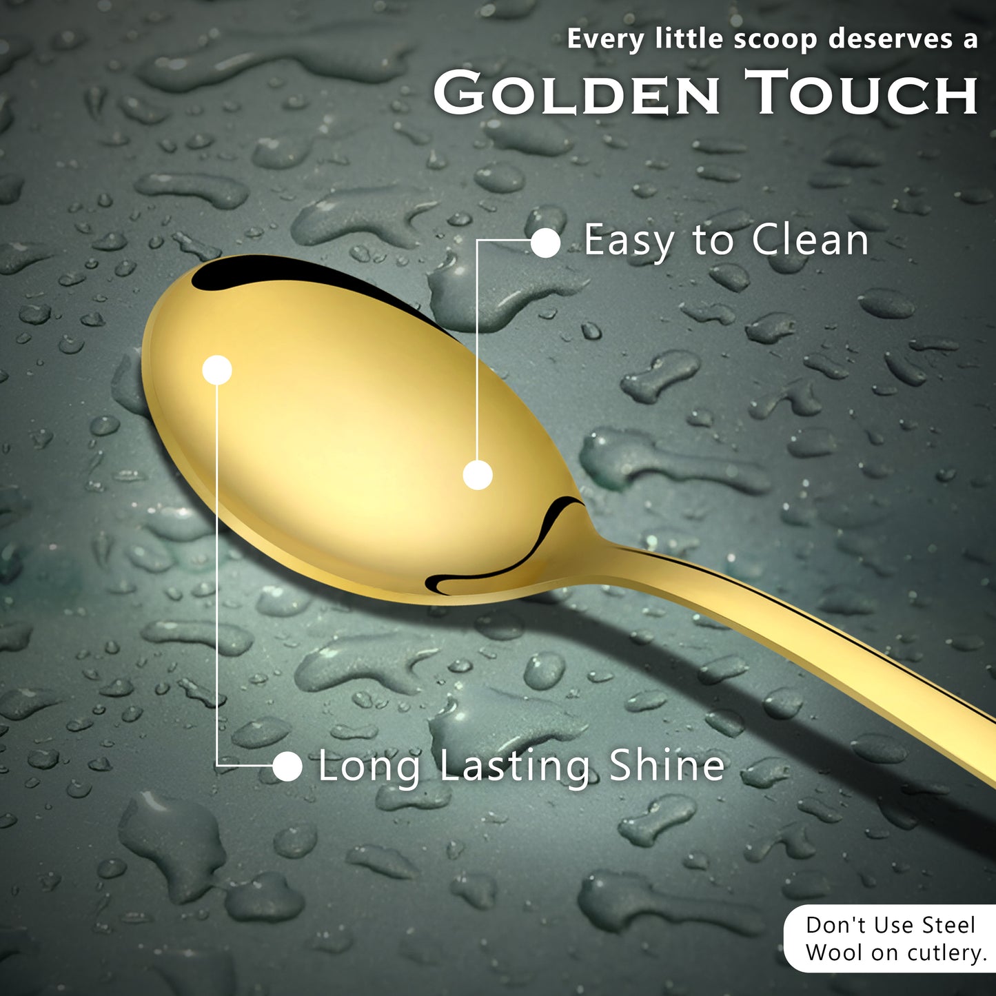 6-Piece Stainless Steel PVD Gold Soup Spoon Set | Premium 18.5cm Spoons for Home & Kitchen