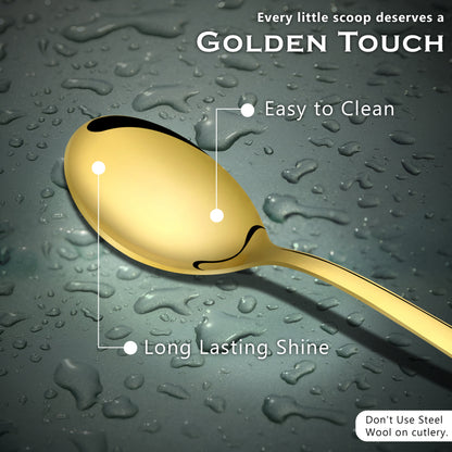 6-Piece Stainless Steel PVD Gold Soup Spoon Set | Premium 18.5cm Spoons for Home & Kitchen