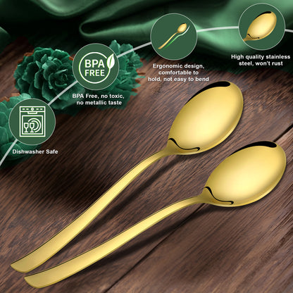 6-Piece Stainless Steel PVD Gold Soup Spoon Set | Premium 18.5cm Spoons for Home & Kitchen