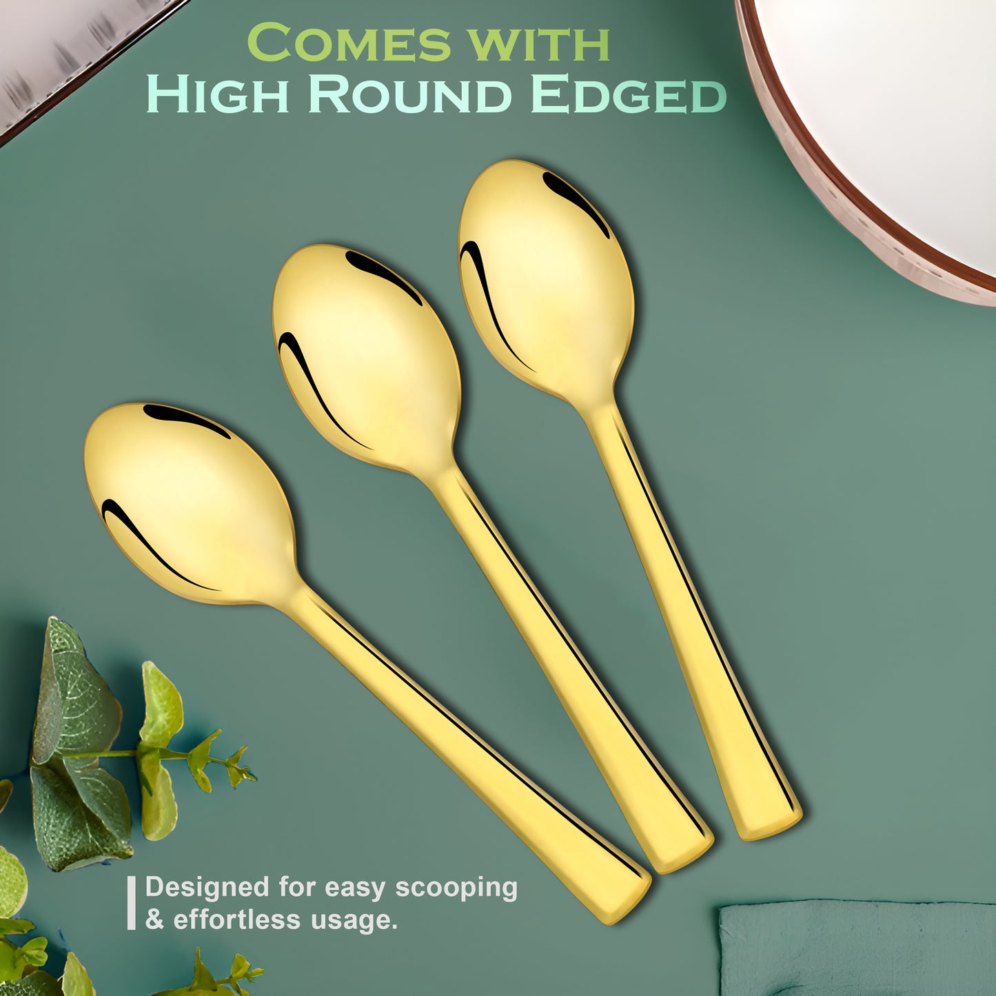 6-Piece Stainless Steel PVD Gold Soup Spoon Set | Premium 18.5cm Spoons for Home & Kitchen