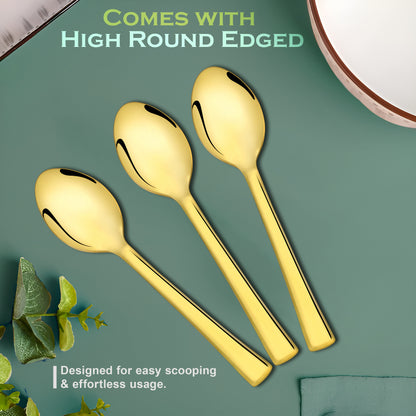 6-Piece Stainless Steel PVD Gold Soup Spoon Set | Premium 18.5cm Spoons for Home & Kitchen