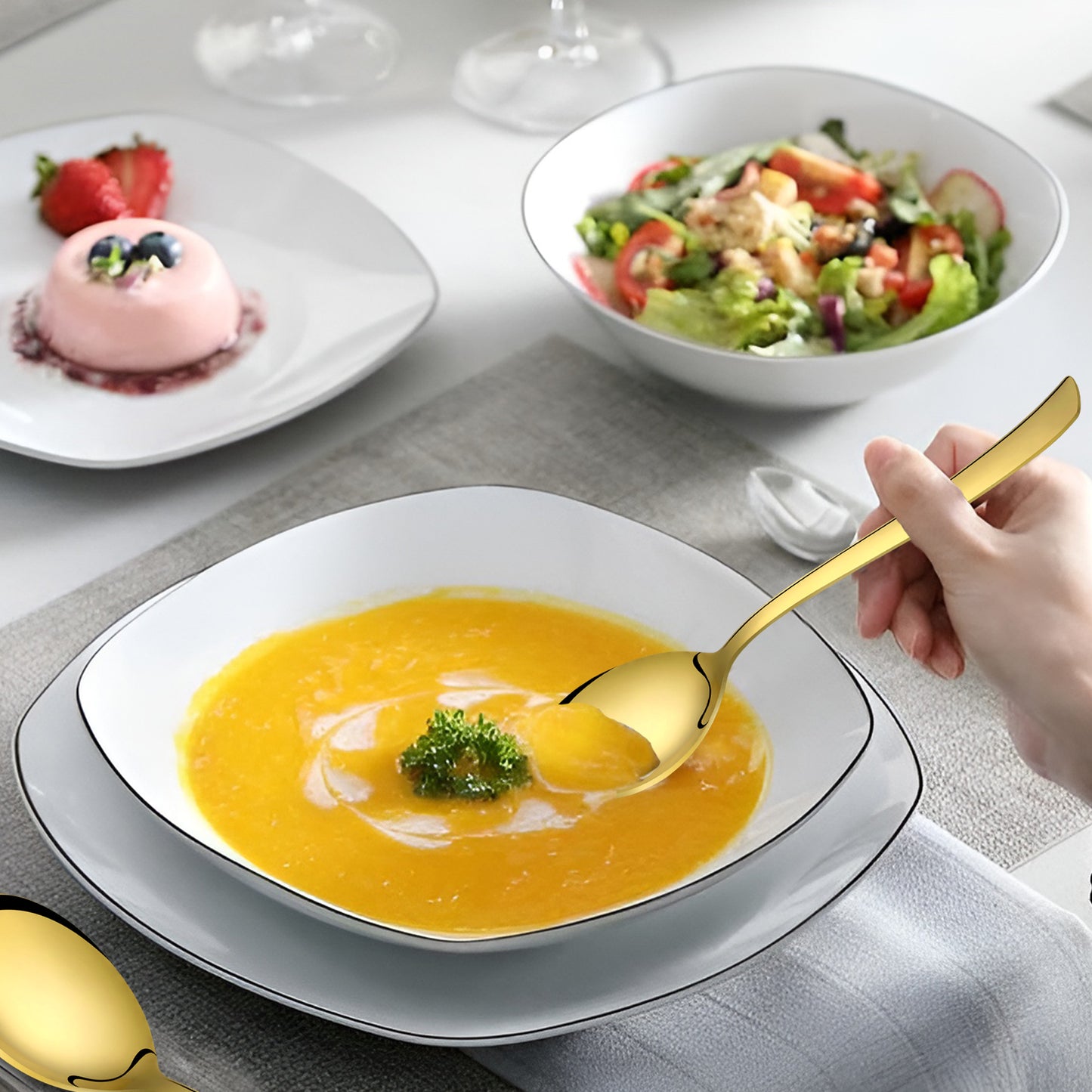 6-Piece Stainless Steel PVD Gold Soup Spoon Set | Premium 18.5cm Spoons for Home & Kitchen