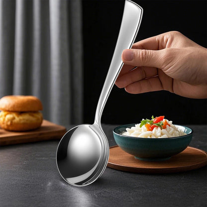Stainless Steel Soup Spoon Set of 6 | 18.5 cm Long Spoons for Home & Kitchen | Silver
