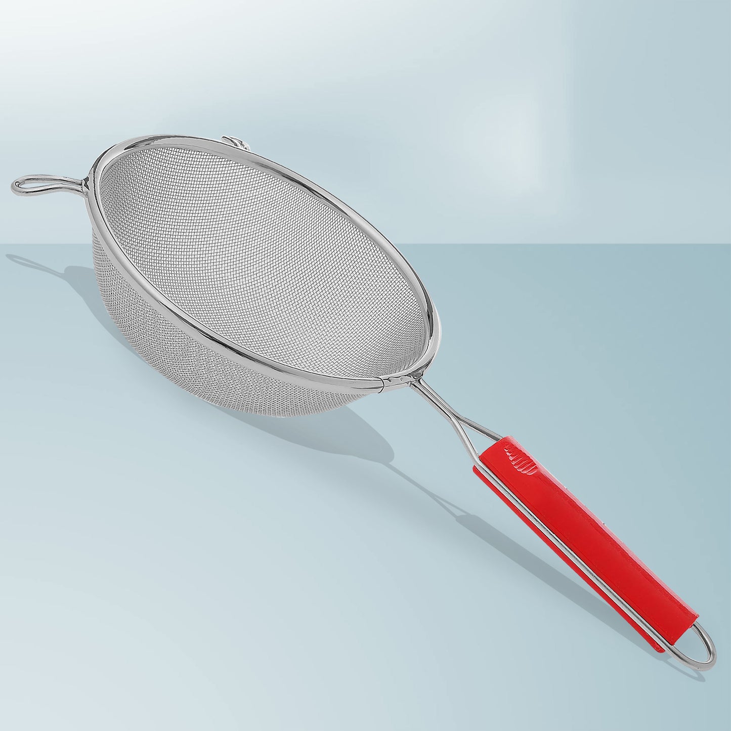 Stainless Steel Soup & Juice Strainer - Large Kitchen Liquid Filter with Red Handle