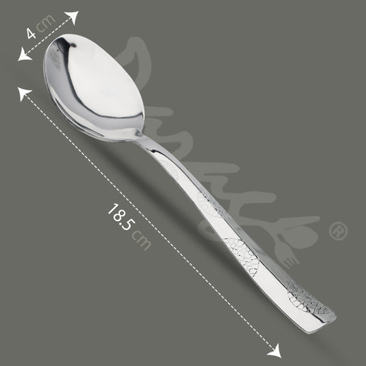 6-Piece Stainless Steel Spoon Set | 18.5cm Premium Large Spoons, Luxury Tableware & Housewarming Gift (Silver), Moonpress Design