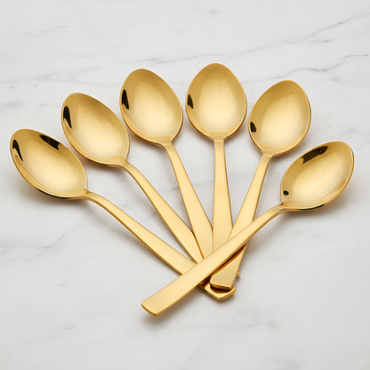 6-Piece Stainless Steel Gold Spoon Set | 16cm Premium Dinner Spoons, Luxury Tableware & Housewarming Gift
