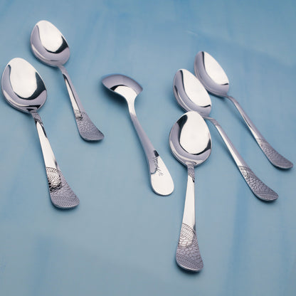 6 Pcs Stainless Steel Table Spoon Set | 18cm, Premium Large Spoons for Home & Kitchen, Luxury Tableware, Housewarming Gift, Silver, Imperial Design