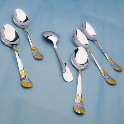 6-Piece Stainless Steel Table Spoon Set | 18cm Premium Large Spoons, Luxury Tableware & Gift (Silver), Imperial Design