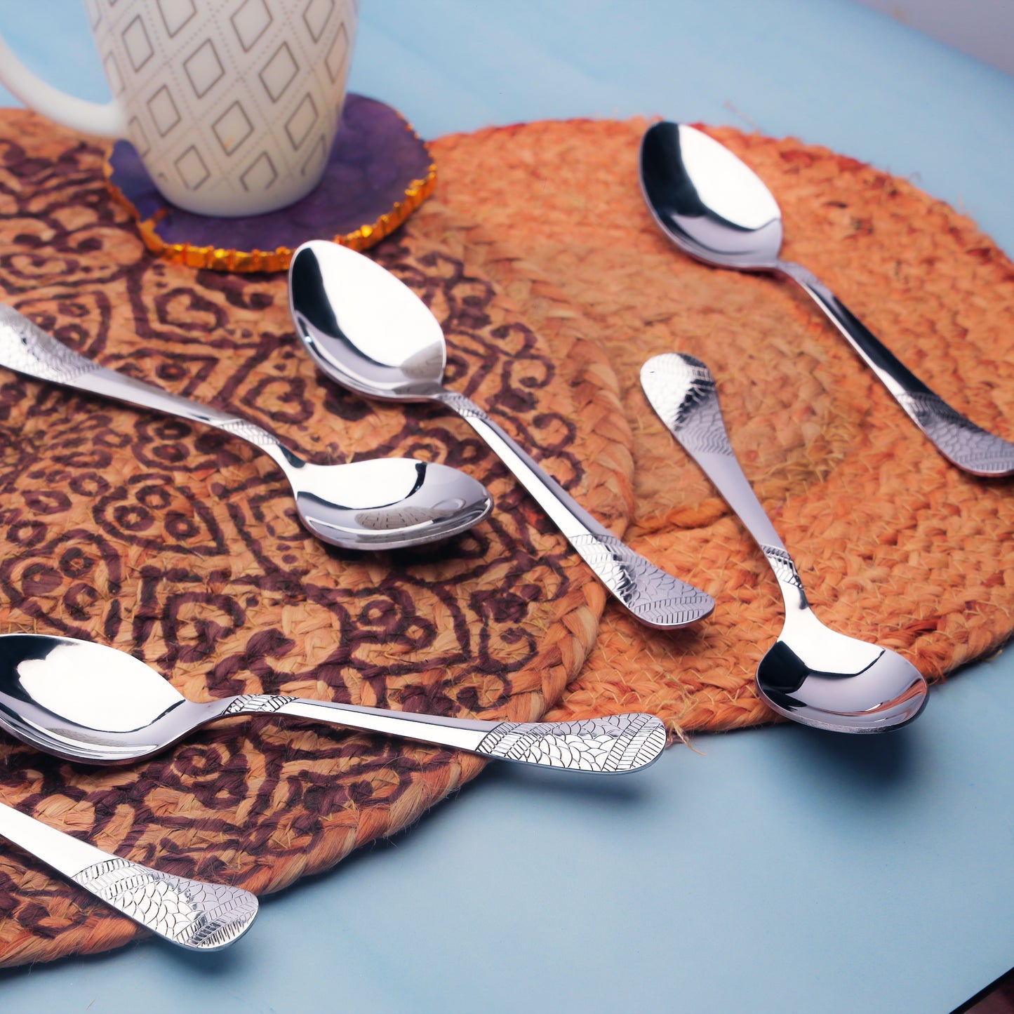 6 Pcs Stainless Steel Table Spoon Set | 18cm, Premium Large Spoons for Home & Kitchen, Luxury Tableware, Housewarming Gift, Silver, Imperial Design