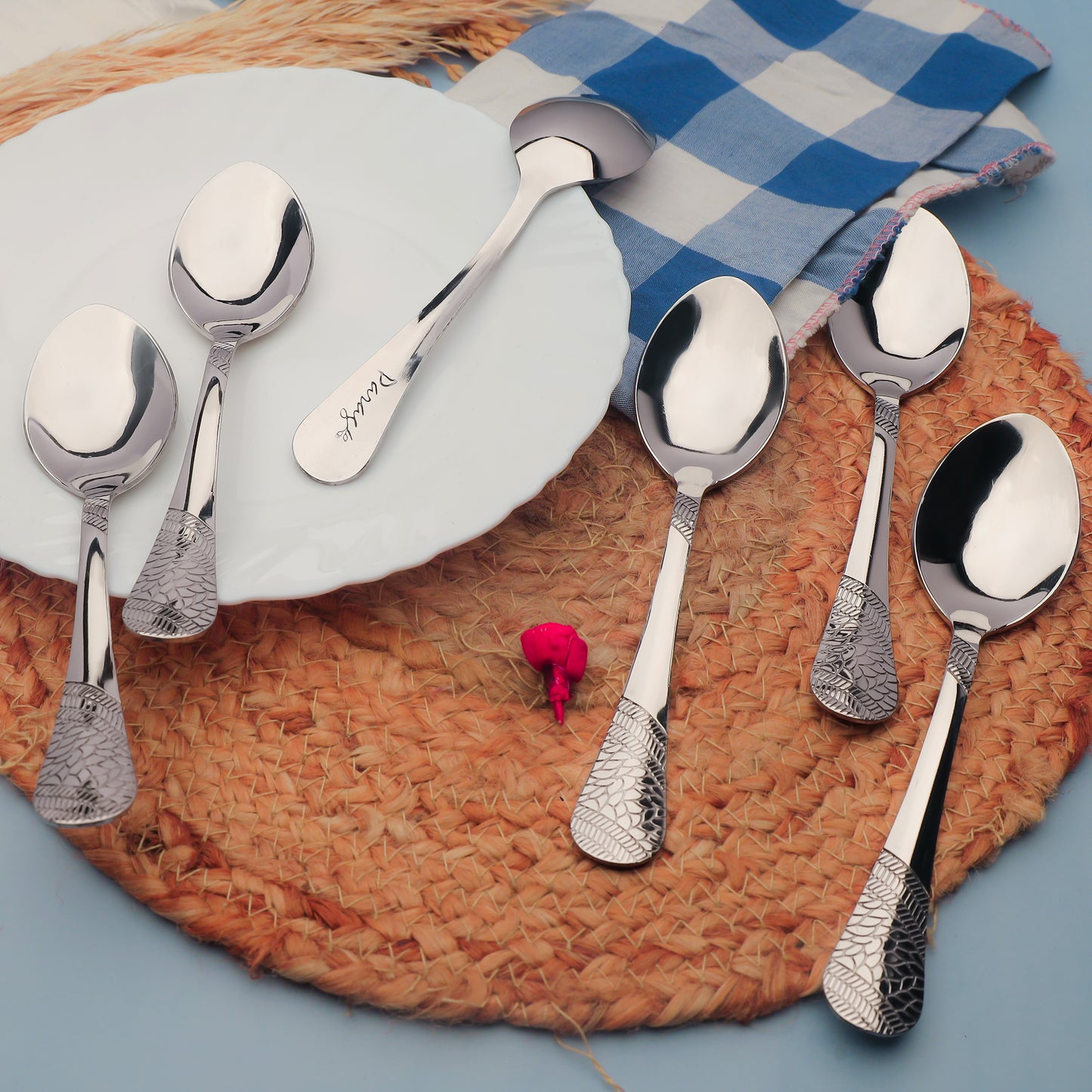 6 Pcs Stainless Steel Table Spoon Set | 18cm, Premium Large Spoons for Home & Kitchen, Luxury Tableware, Housewarming Gift, Silver, Imperial Design