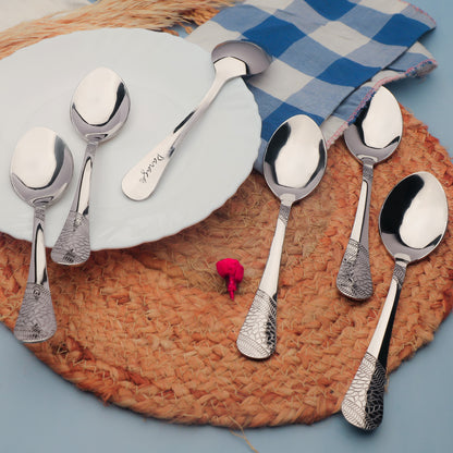 6 Pcs Stainless Steel Table Spoon Set | 18cm, Premium Large Spoons for Home & Kitchen, Luxury Tableware, Housewarming Gift, Silver, Imperial Design