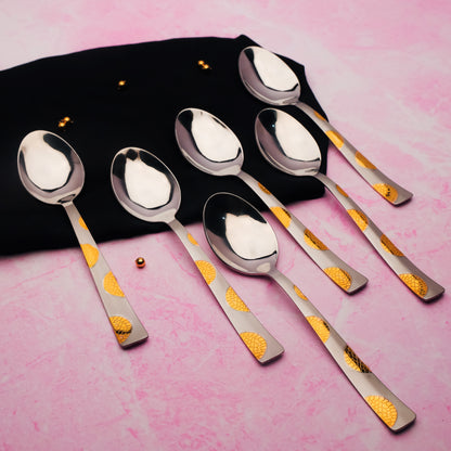 6-Piece Stainless Steel 24K Gold Spoon Set | 18.5cm Premium Large Spoons, Luxury Tableware & Gift, Moonpress Design