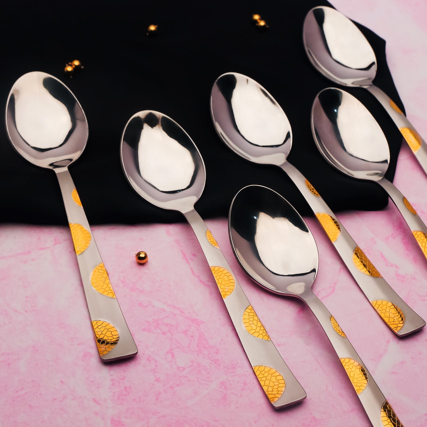 6-Piece Stainless Steel 24K Gold Spoon Set | 18.5cm Premium Large Spoons, Luxury Tableware & Gift, Moonpress Design